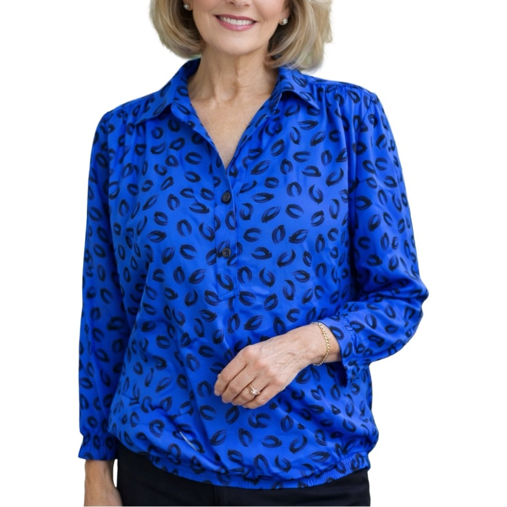 Vintage Ancora Black & Blue Leopard Print Blouse - Size 12